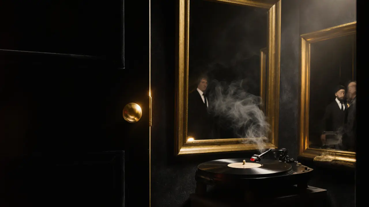 A single golden button on a hidden door in Dubai, glowing with secret light, hinting at an exclusive underground club.