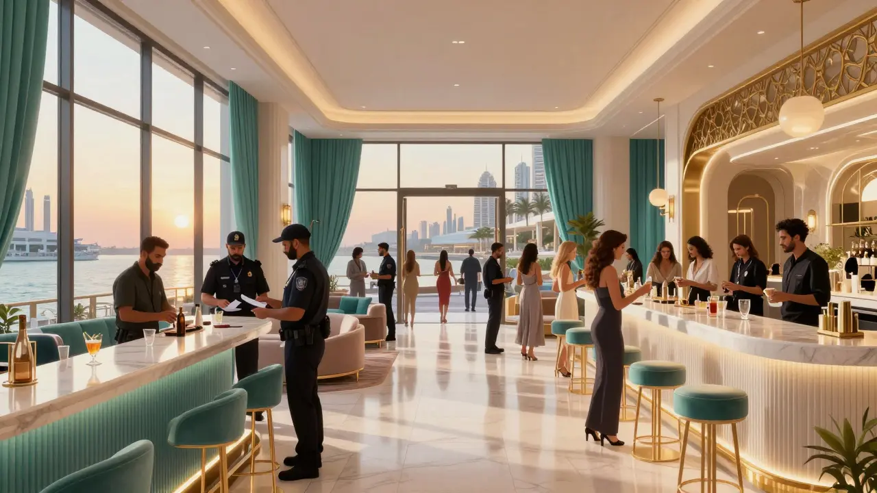 Licensed Dubai hotel nightclub interior with diverse crowd socializing