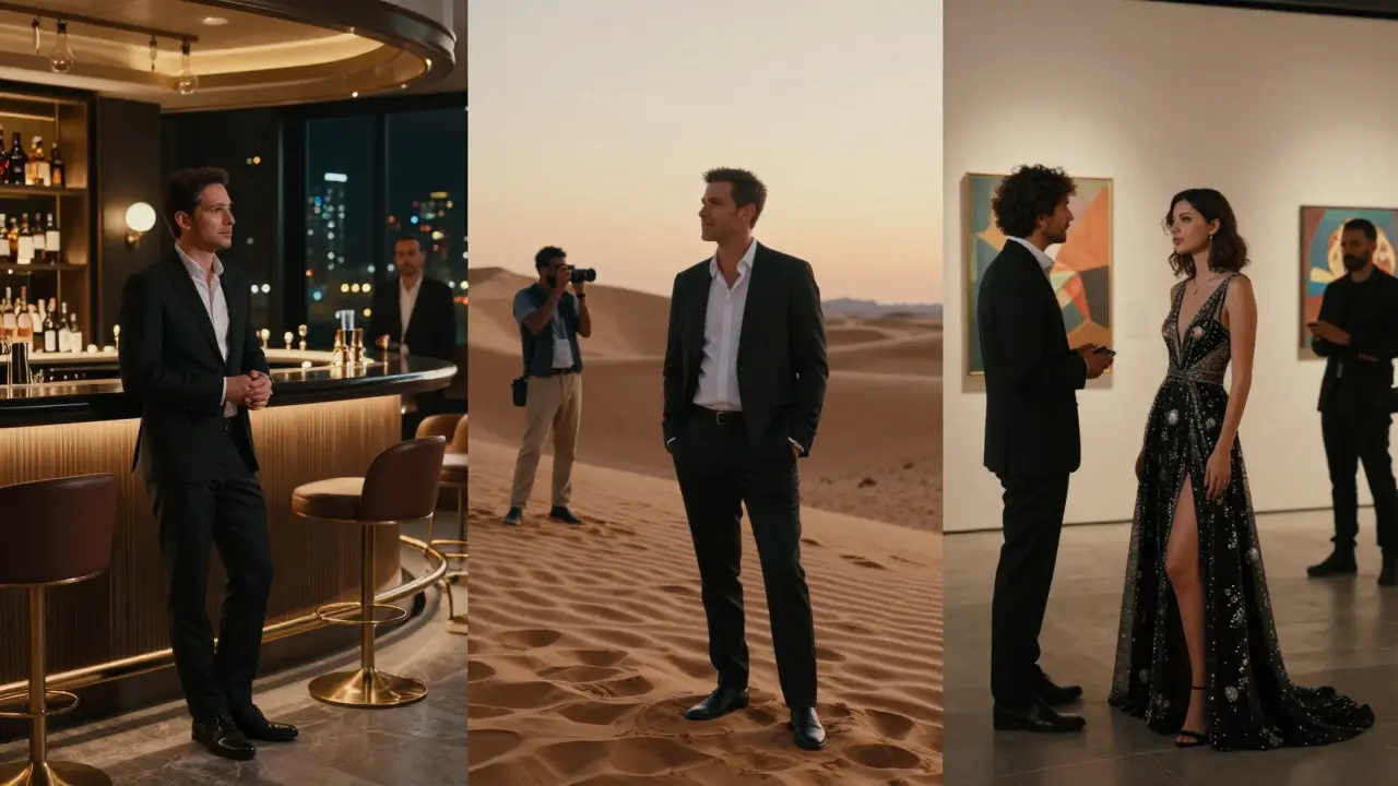Three types of Dubai companions—executive, travel, and event—in distinct settings showcasing their roles.